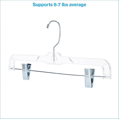 SSWBasics 14 Inch Clear Plastic Skirt Hangers and Pants Hangers with Clips - Pack of 20 Durable Hangers with Clips for Skirts and Pants