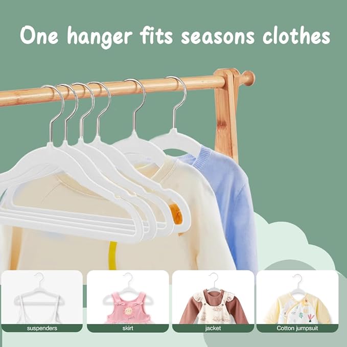 Stormix Baby Clothes Hangers 16 Pack, Kids Velvet Hangers Non-Slip, Clothes Hangers with Shoulder Notches for Toddler Children (White)