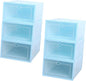 TOYANDONA 6Pcs Plastic Drawer-type Shoes Storage Boxes for Women Transparent Heart Pattern Shoe Organizers with Clamshell Lid Stackable and Reinforced Design Blue
