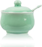 Porcelain Salt Cellar with Lid and Spoon, 4.4 oz Salt Container Sugar Bowl for Spice & Seasonings, Elegant Kitchen Counter Decor, Chinese Celadon (Light Green)
