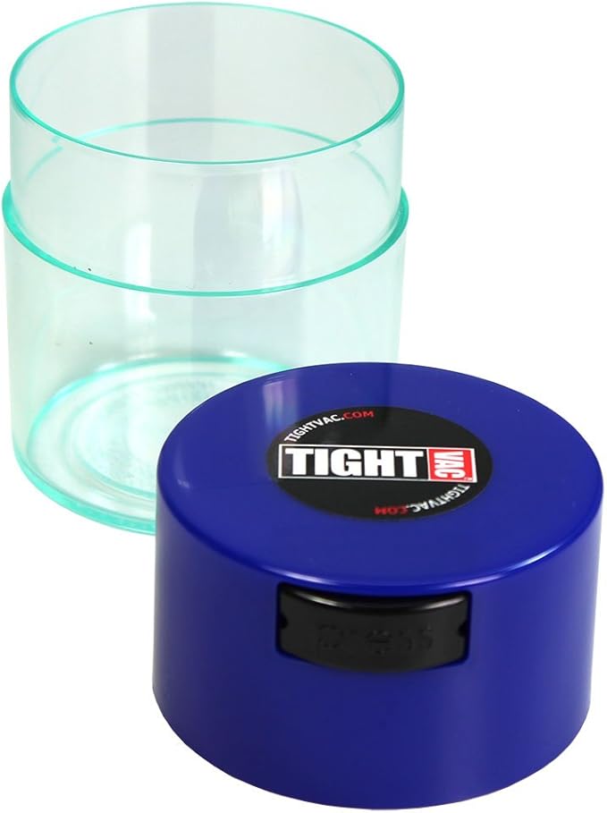 Tightvac - Premium Airtight Herb Storage Container - Holds ½ oz to 3 ounces - Keep Your Herbs and Dry Goods Fresh and Flavorful. Clear Blue