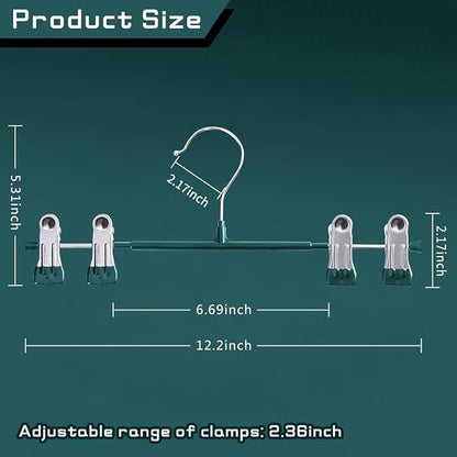 30PACK Pants Hangers with Clips Adjustable Skirt Hangers for Women Metal Non-Slip Trousers Hanger Heavy Duty Space Savin Clothes Hanger for Shorts,Jeans,12Inch,Green