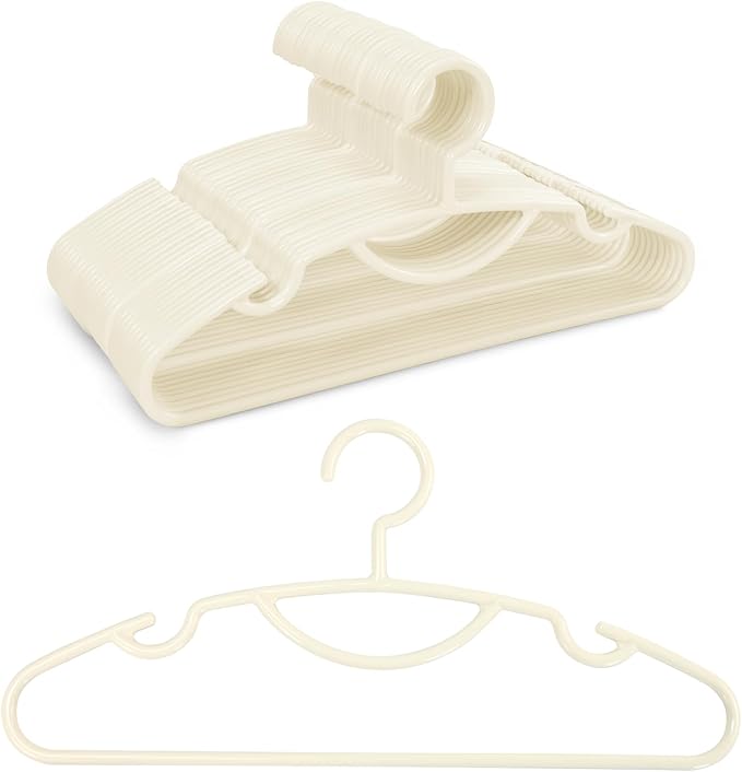 30 Pack Heavy Duty Plastic Hangers, Thick Strong Plastic Clothes Hangers for Coat Jacket and Shirt, Space Saving Clothes Hangers with Shoulder Grooves for Tank Top, Blouses, Strappy Dresses (Beige)