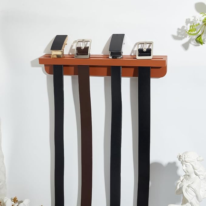 PH PandaHall Belt Hanger for Closet, Wooden Belt Organizer Wall Mount Belt Holder Rack with Screws for 8 Belts Storage Closet Entryway Home Decoration Men Gift, 15.7x2.5x2.2inches