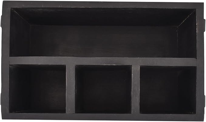 EDHAS Mango Wood 4 Compartment Flatware Caddy, Cutlery Utensil Holder with Napkin Holder for Kitchen, Dining, Picnics (10" x 6" x 5")