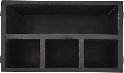EDHAS Mango Wood 4 Compartment Flatware Caddy, Cutlery Utensil Holder with Napkin Holder for Kitchen, Dining, Picnics (10" x 6" x 5")