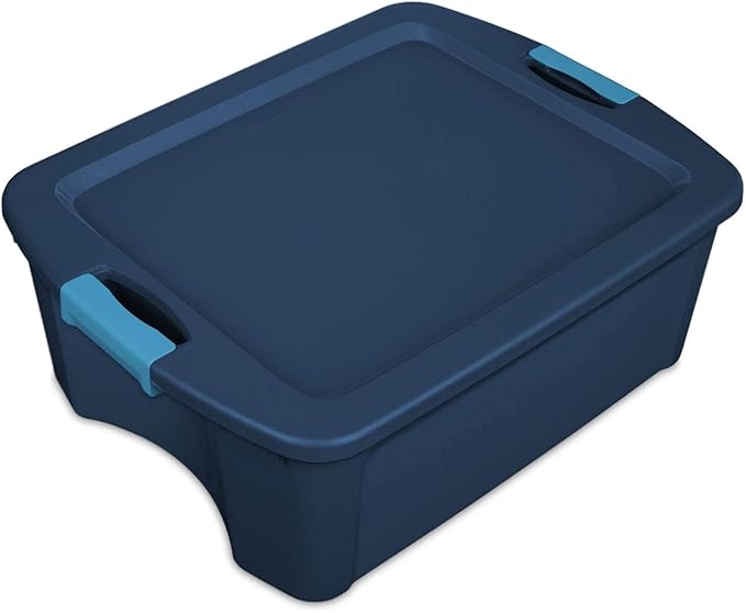 Sterilite 12 Gal Latch and Carry, Stackable Storage Bin with Latching Lid, Plastic Tote Container to Organize Closets, Blue with Blue Lid, 6-Pack