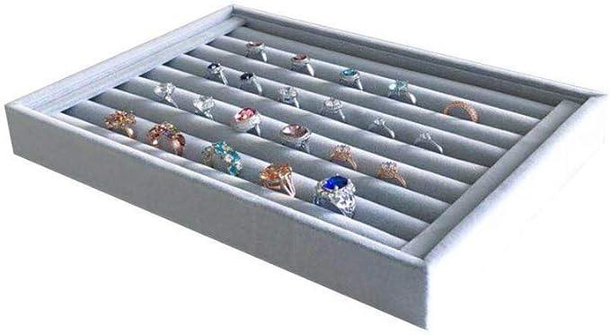 Grey Velvet Ring Organzer Holder Ring Display Tray Ideal for Small Space Drawer Closet Practical Stackable Premium Grade (Ring Tray)