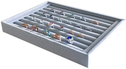 Grey Velvet Ring Organzer Holder Ring Display Tray Ideal for Small Space Drawer Closet Practical Stackable Premium Grade (Ring Tray)