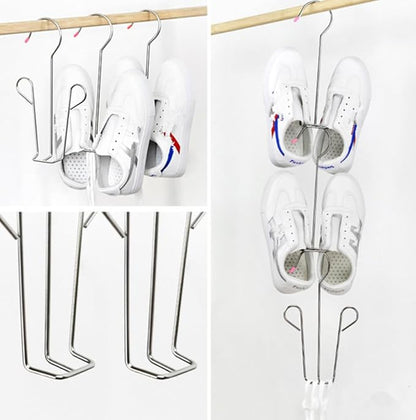 Leoyoubei 10 Pack Stainless Steel Shoes Hanger Drying Rack for Dehumidifying Hanging Leather Shoes,Double Hook Design Drying Shelf Storage Organizer,Closet Organizer Storage