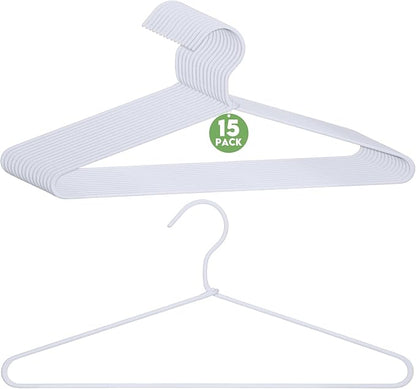 GlikCeil 15 Pcs Fabric Wrapped Metal Hangers Covered Wire Hanger Metal Coat Hangers Non Slip for Clothes Closet Clothing Suit Shirt Pant (White,Basic Style)