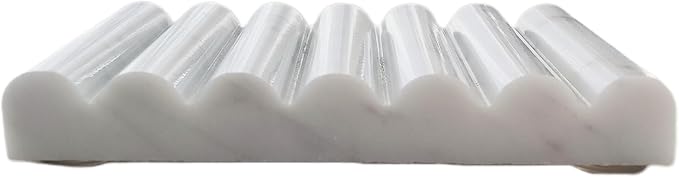 White Marble Soap Dish, Stone Self Draining Soap Holder, Sponge Holder for Bathroom, Sink, Kitchen, Jewelry Ring Dish (Carrara White)