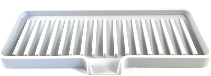 Silicone Soap Dish Tray and Sponge Holder with Drain Chute, Rectangular, Kitchen and Bathroom Sink Organizer (Light Grey, 9"x3.5")