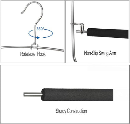 Pants Hangers 5 Layers Metal Slack Magic Hangers Non-Slip Foam Padded Swing Arm Space Saving Hanger Clothes Closet Storage Organizer for Pants Jeans Trousers Skirts Scarf Ties Towels（2 Pack）