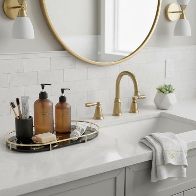 Oval Bathroom Organizer Tray Vanity Countertop Decor with Non-Slip Base for Towel Cosmetic Jewelry and Napkin Storage