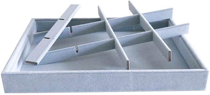 Grey Velvet Stackable Organizer Premium Grade Fabric Soft Protection for Jewelry Collection Removable Rearrangeable 12-Grid Drawer Divider Small Space Storage Ring Necklace Earring