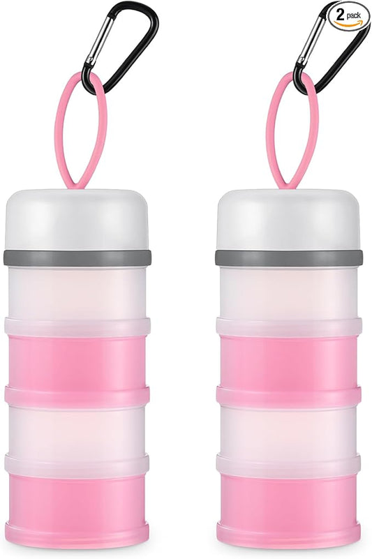 Baderke 2 Pcs Protein Powder Container with Funnels Stand, 4 Stackable Leakproof Protein Powder Dispenser, Portable Keychain Powder Container for Workout, Fitness, Travel(Pink, White)