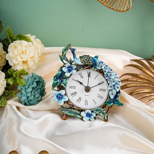 Vintage Table Clock, Peacock Shelf Clock, Small Clock for Home Bedroom Office Desktop Decor - Image 6