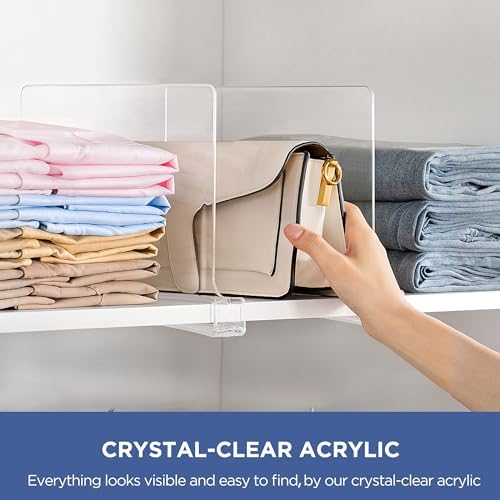 HBlife    [  ] Clear Shelf Dividers, 2 Pack Purse Organizer for Closet Perfect for Sweater, Shirts, Handbags, Acrylic Bookshelf for Organization - Image 3