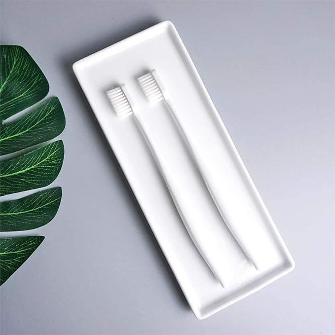 Ceramic Candle Tray - Small Rectangle, White Marble Organizer for Candle, Soap, Jewelry, Perfume, Towel Holder - Decorative Bathroom, Kitchen Sink, Counter, Restroom