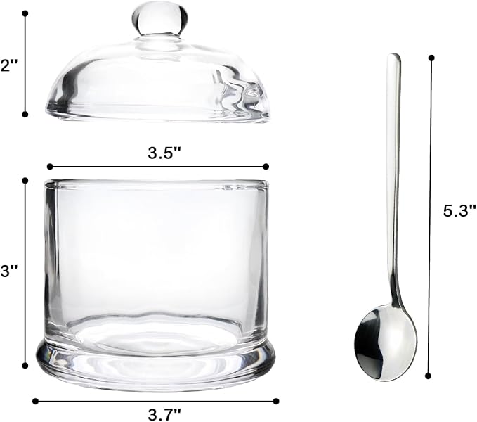 HillSpring Thick Glass Salt Cellar with Stainless Steel Spoon, Clear Container for Kosher, Sea, Himalayan Salt, Sugar, Pepper, Heavyweight Spices Jar, 10 oz (1, Transparent, Medium)