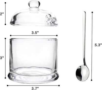 HillSpring Thick Glass Salt Cellar with Stainless Steel Spoon, Clear Container for Kosher, Sea, Himalayan Salt, Sugar, Pepper, Heavyweight Spices Jar, 10 oz (1, Transparent, Medium)