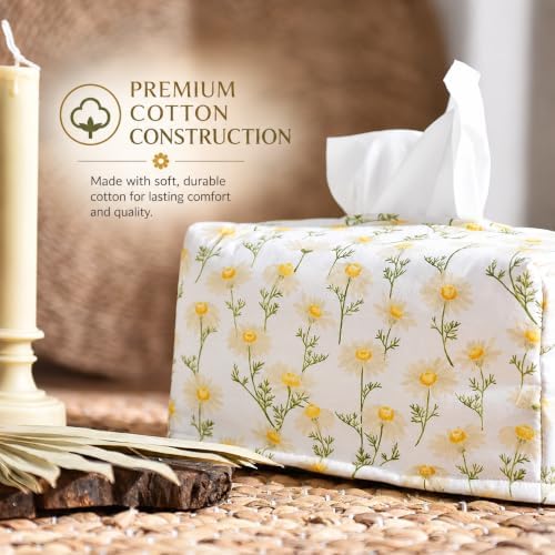 Rectangle Cotton Tissue Box Cover, Chamomile Floral Design, Made in Korea - Image 3