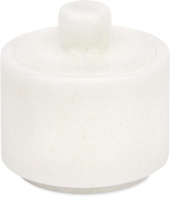 Marble Salt Cellar with Lid, Stone Salt or Pepper Bowl Box Container Jar Holder Well Keeper Dish Pig Crock (Solid White)