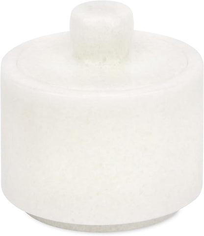 Marble Salt Cellar with Lid, Stone Salt or Pepper Bowl Box Container Jar Holder Well Keeper Dish Pig Crock (Solid White)