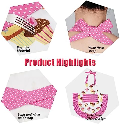 Claswcalor 100% Cotton Kids Girls Aprons for Cooking Cute Toddler Cupcake Baking Apron Adjustable Kitchen Pink Apron for Children Daughters Little Girls Granddaughter Gifts from Grandma - Image 6