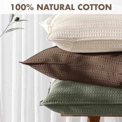 Decorative Waffle Throw Pillow Covers 20x20 Brown 2 Pack - Image 3