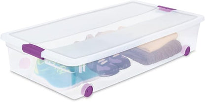 Sterilite 12-Pack ClearView Latch Box, Wheeled Underbed Organizer Bins for Home, 60 Quart