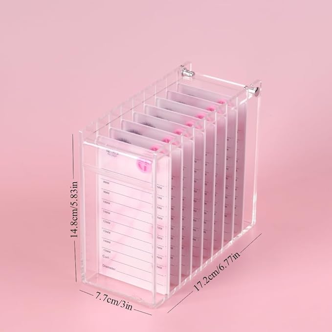 8 Layers Acrylic Eyelash Storage Organizer, Grafting False Eyelashes Display with 8 Pallets, Dustproof Cosmetic Beauty Extension Supplies (Marble Pink)