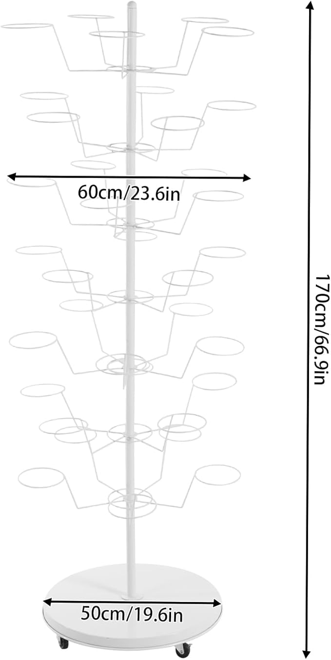 LOYALHEARTDY 7 Tier 35 Hooks Hat Rack Stand, Metal Hat Rack Hat Hangers Freestanding Hat Organizer Rack Display Stand for Wig, Cap, Baseball Hat (White)