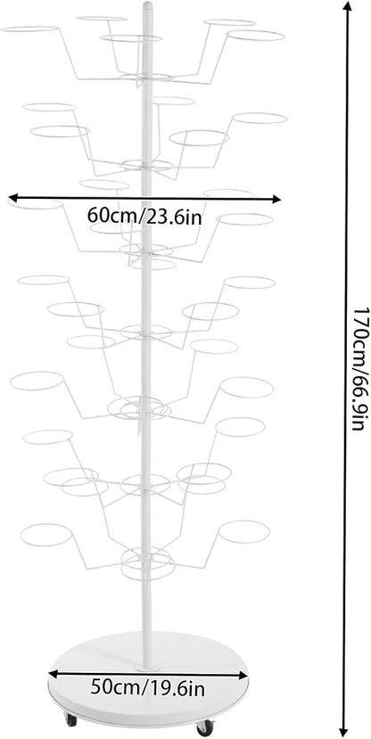 LOYALHEARTDY 7 Tier 35 Hooks Hat Rack Stand, Metal Hat Rack Hat Hangers Freestanding Hat Organizer Rack Display Stand for Wig, Cap, Baseball Hat (White)