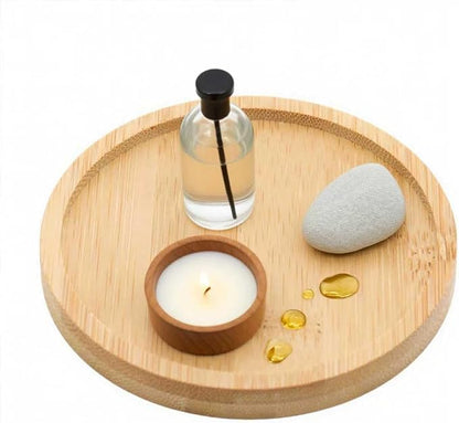 Bamboo Round Tray – 3.7” Outer Diameter, 3.4” Inner Diameter, Reusable Bamboo Plate, Mini Wood Dish for Snacks, Jewelry, Vanity, Candle or Bathroom Decor