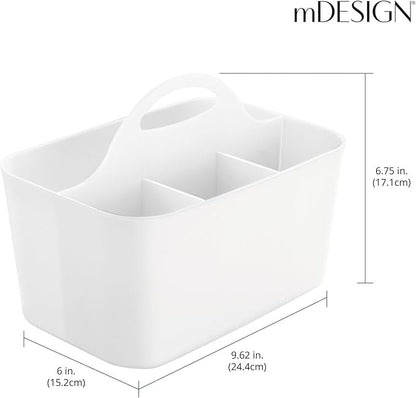 mDesign Plastic Cutlery Storage Organizer Caddy Bin Tote with Handle - Kitchen Cabinet Divided Pantry Basket for Forks, Knives, Spoons, Napkins, Indoor/Outdoor Use, Lumiere Collection, White