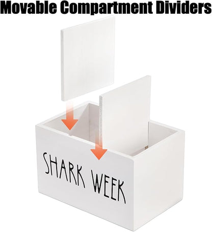 Hacaroa Tampon Holder for Bathroom, Shark Week Tampon Storage Organizer with Lid, Farmhouse Rustic Wood Pad Container Feminine Product Caddy Box for Bathroom Accessories, Movable Partition