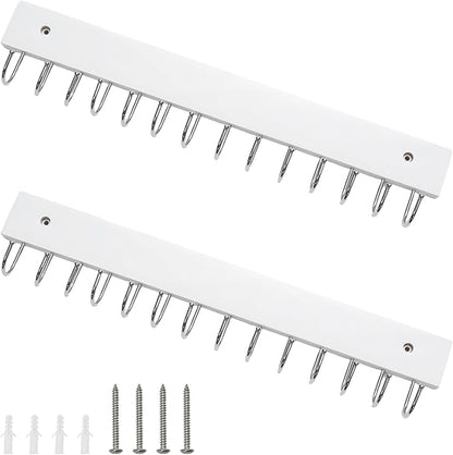 2 PCS White Hanging Jewelry Organizer, Wooden Wall Mounted Necklace Holder with 28 Hooks, Jewelry Display Hangers, Coat Rack Belt Organizer for Bags, Ties, Keys(White)