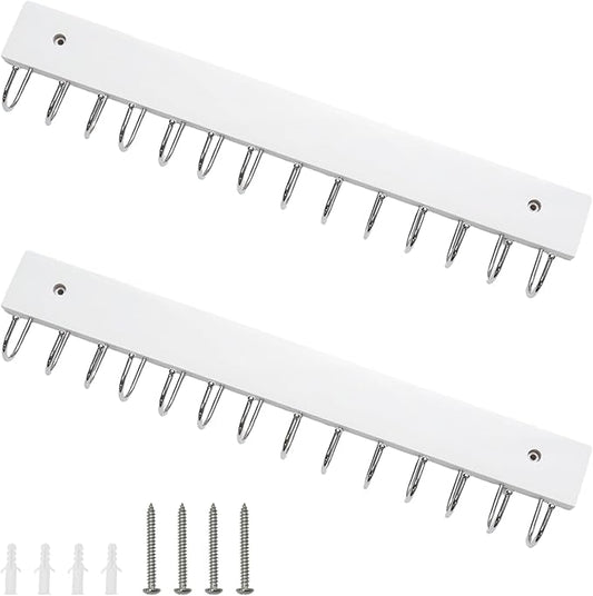 2 PCS White Hanging Jewelry Organizer, Wooden Wall Mounted Necklace Holder with 28 Hooks, Jewelry Display Hangers, Coat Rack Belt Organizer for Bags, Ties, Keys(White)