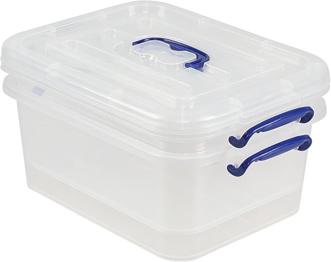 Morcte 8 L Clear Latching Box, Plastic Storage Bin with Handle, 2-Pack
