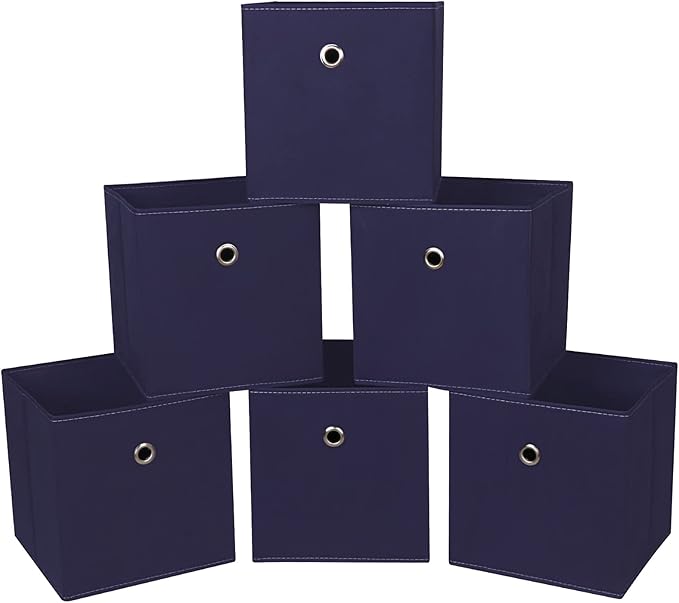 Foldable Storage Cubes Bins ,11 Inch Cloth Storage Cube Fabric Storage Box Cubes Organizer Baskets with Handles for Home Organizer Set of 6 (Navy Blue)