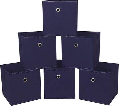Foldable Storage Cubes Bins ,11 Inch Cloth Storage Cube Fabric Storage Box Cubes Organizer Baskets with Handles for Home Organizer Set of 6 (Navy Blue)