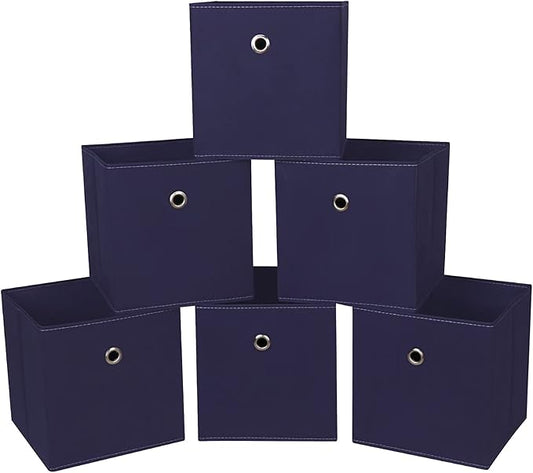 Foldable Storage Cubes Bins ,11 Inch Cloth Storage Cube Fabric Storage Box Cubes Organizer Baskets with Handles for Home Organizer Set of 6 (Navy Blue)