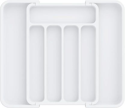 Aujen Silverware Organizer - Expandable Kitchen Drawer Organizer, Adjustable Utensil Organizer, Cutlery Tray for Forks, Knives, Multipurpose Kitchen Organizers and Storage Solution, White, Medium