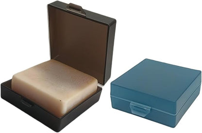 Soap Holder 2 Pack, Shower Bar Case Box Fit Dr Squatch, Waterproof Travel Container with Lid, Square Bathroom Soap Dish for Camping Gym Outdoor Traveling (Clear Black/Blue)