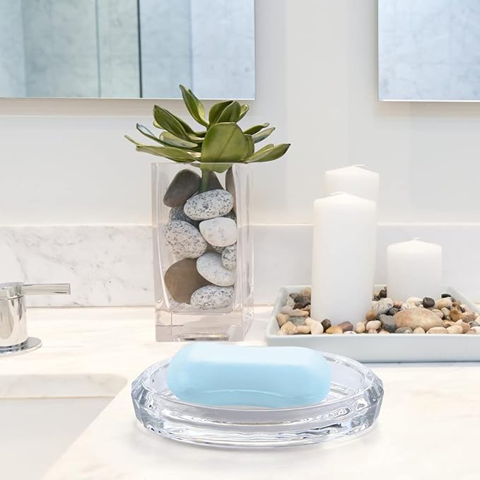MDLUU 2-Pack Glass Bar Soap Dish, Sponge Holder Case, Decorative Soap Saver Tray for Shower, Bathtub, Bathroom Sink, Kitchen Sink (Oval)