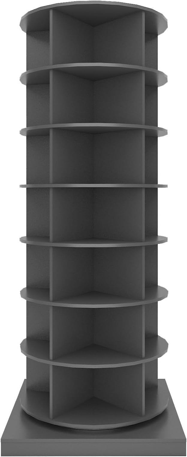HomVent Rotating Shoe Rack, Wooden 7-Tier Spinning Shoe Rack Tower, Free Standing 360° Revolving Shoe Organizer Shoe Storage Shelf Can Hold Over 28 Pairs Shoes for Entryway Living Room (7-Tier, Gray1)