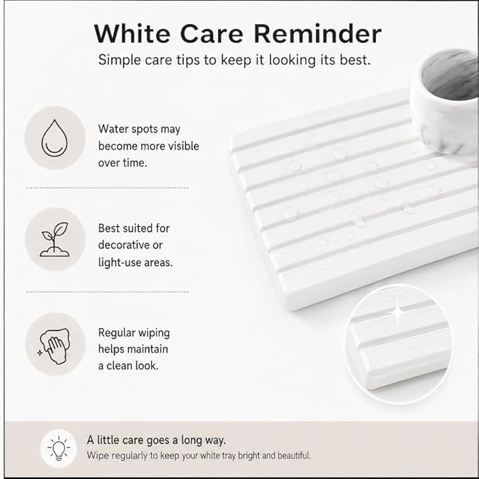 2PCS Water Absorbing Stone Drying Tray Mat for Bathroom Sink & Kitchen Counter Faucet Organizer, Quick Dry Dish Rack Soap Dispenser Sponge Holder, Vanity Sink Caddy Bar Coaster, Ivory White 8“x 4”