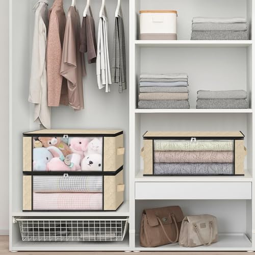 HomeHacks 6-Pack Clothes Organizer Storage Bags, 35L Storage Bins, Beige - Image 6